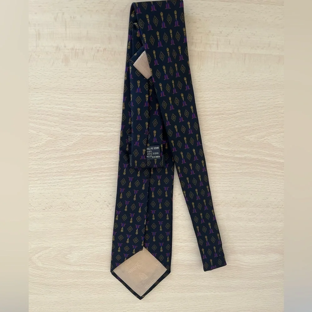 Gucci Black Silk Tie Gold Tassels,Fuschia Pink and blue Pattern Vintage BNWOT